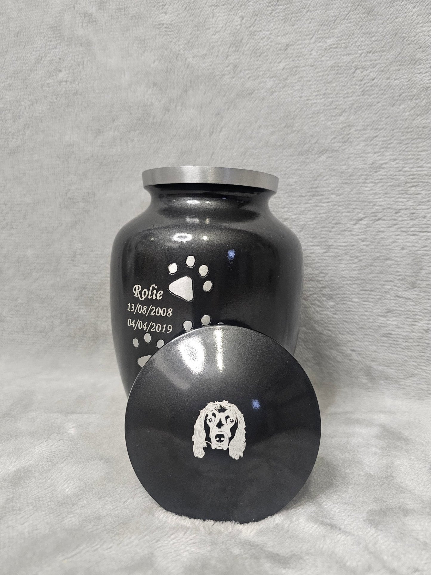 Grey Running Paw Pet Urn – Personalised - Living Forever Memories - For then, For now, Forever.