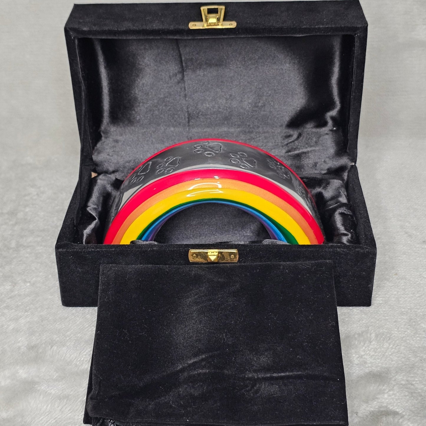 Personalised Medium Rainbow Bridge Pet Urn - FREE Velvet Box & Velvet Bag - Living Forever Memories - For then, For now, Forever.