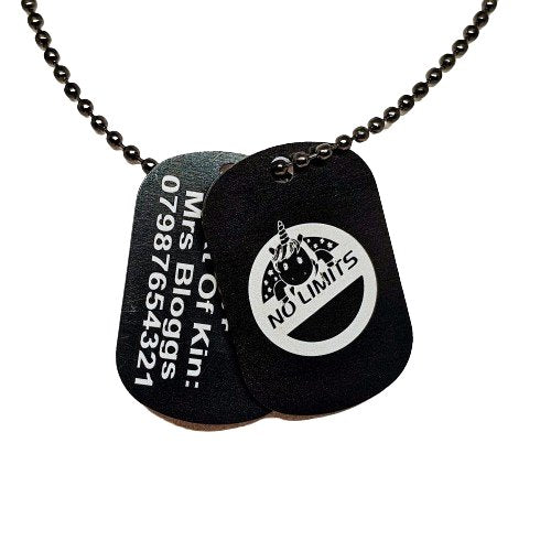 ACU Compliant ID Tags Silver & Black Tags. (Team/Bespoke Logos accepted) - Living Forever Memories - For then, For now, Forever.