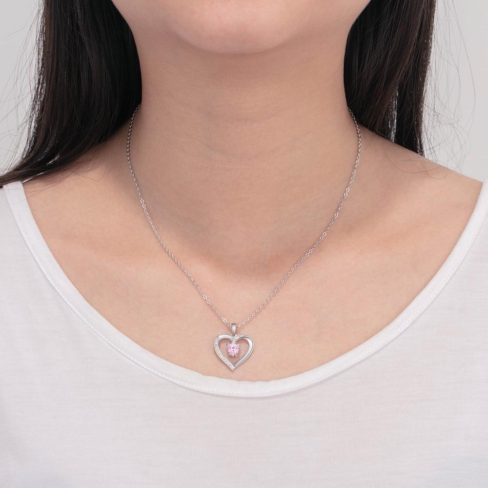 Sterling Silver Birthstone Loving Heart Necklace - LFmemories - For Then, For Now, Forever.