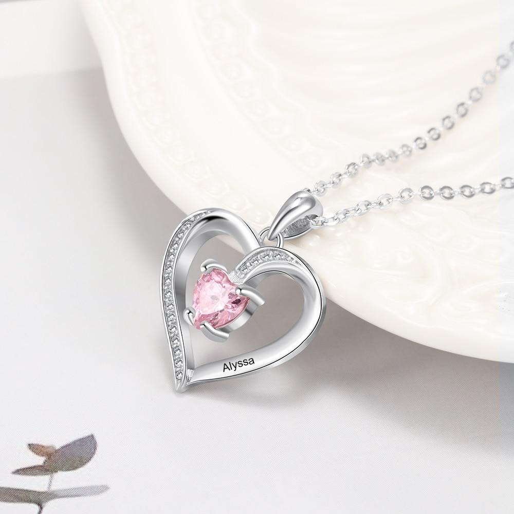 Sterling Silver Birthstone Loving Heart Necklace - LFmemories - For Then, For Now, Forever.