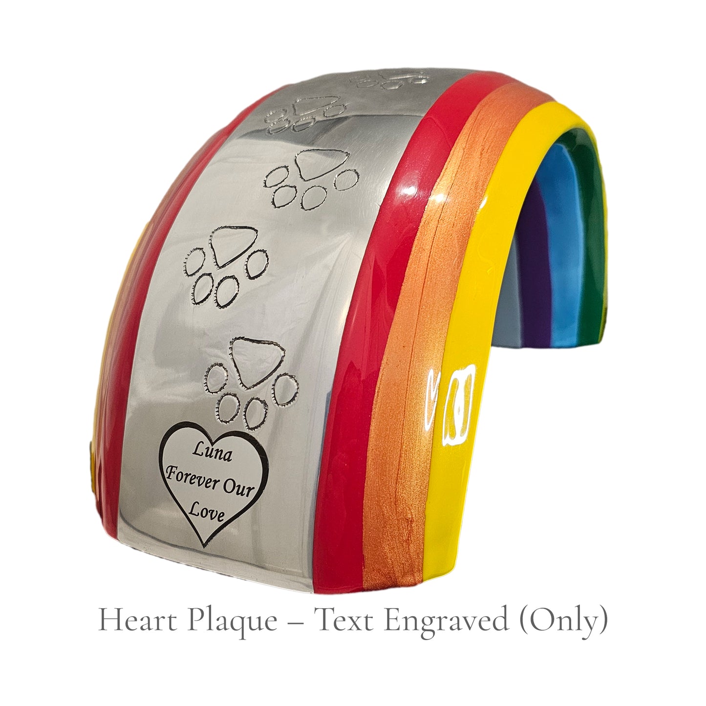 Personalisierte große Urne mit Regenbogenbrücke – abgerundete rechteckige Plakette