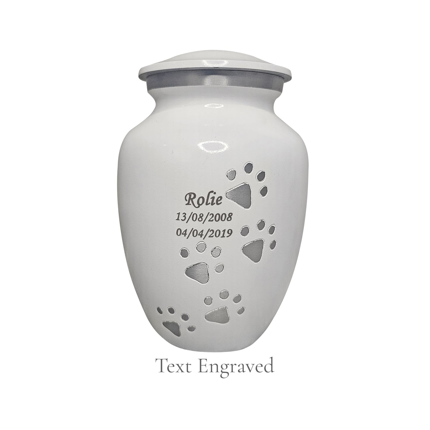 White Running Paw Pet Urn – Personalised - For Pets upto 30kg/66lbs