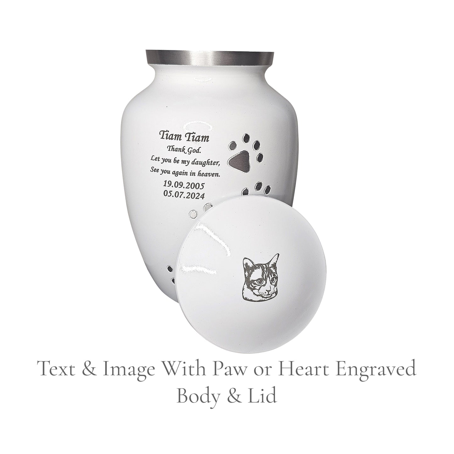 White Running Paw Pet Urn – Personalised - For Pets upto 30kg/66lbs