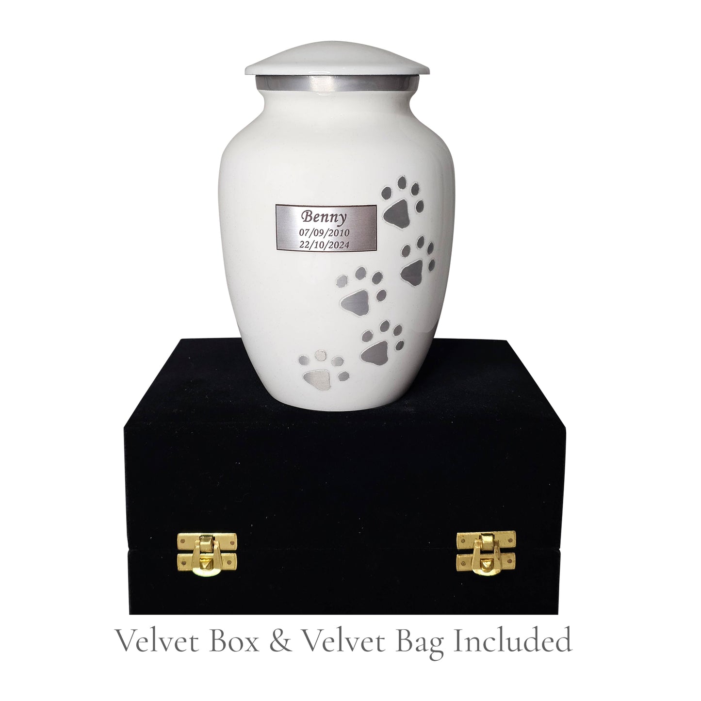 White Running Paw Pet Urn – Personalised - For Pets upto 30kg/66lbs
