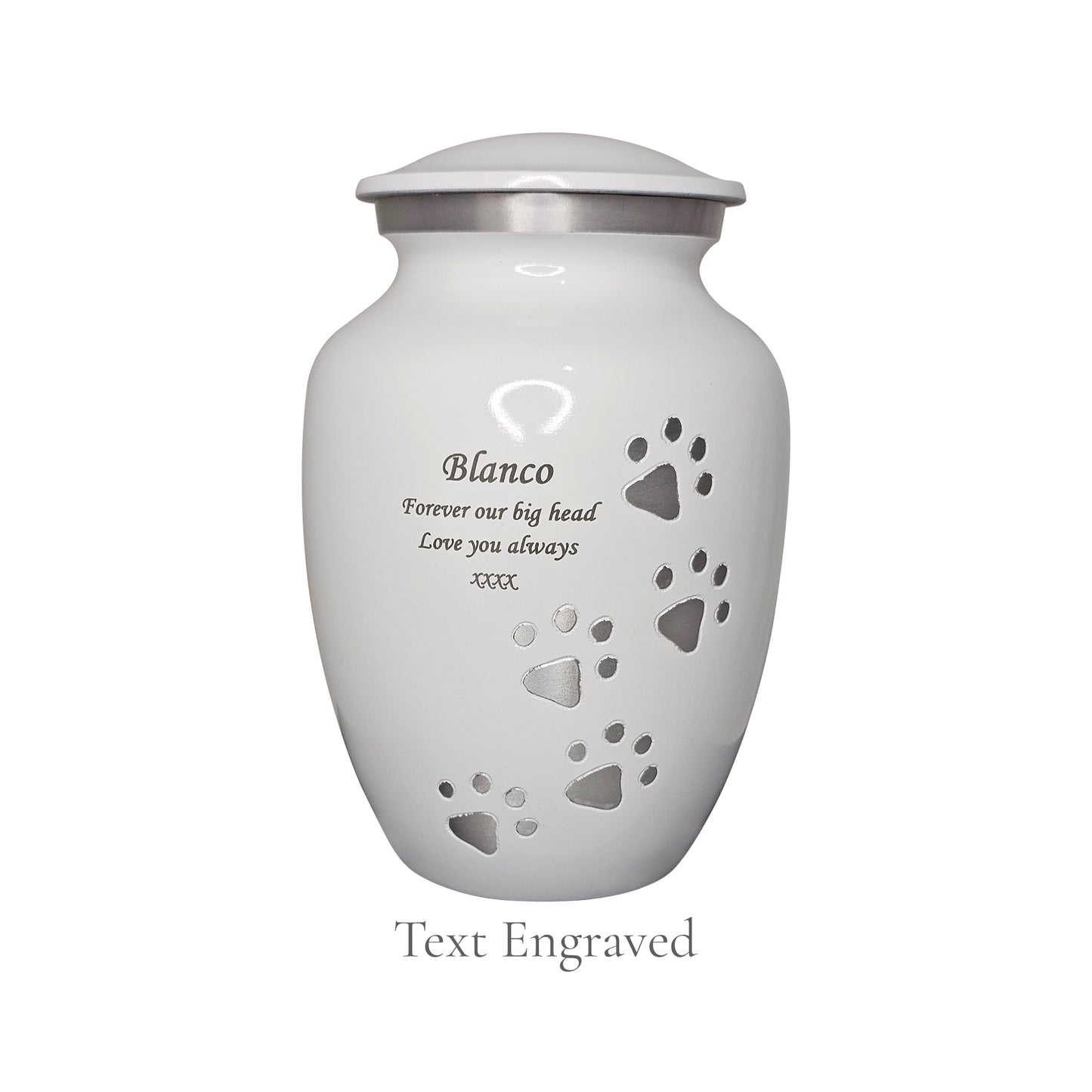 White Running Paw Pet Urn – Personalised - For Pets upto 30kg/66lbs