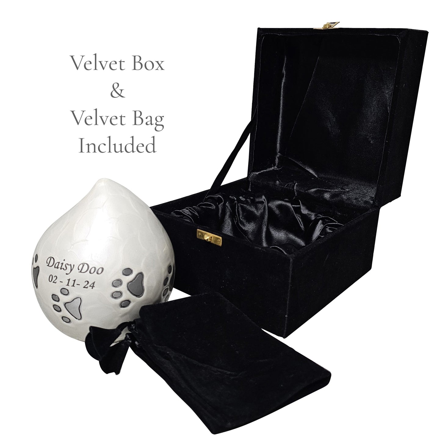 White Teardrop Pet Urn – Personalised - For Pets upto 20kg/44lbs