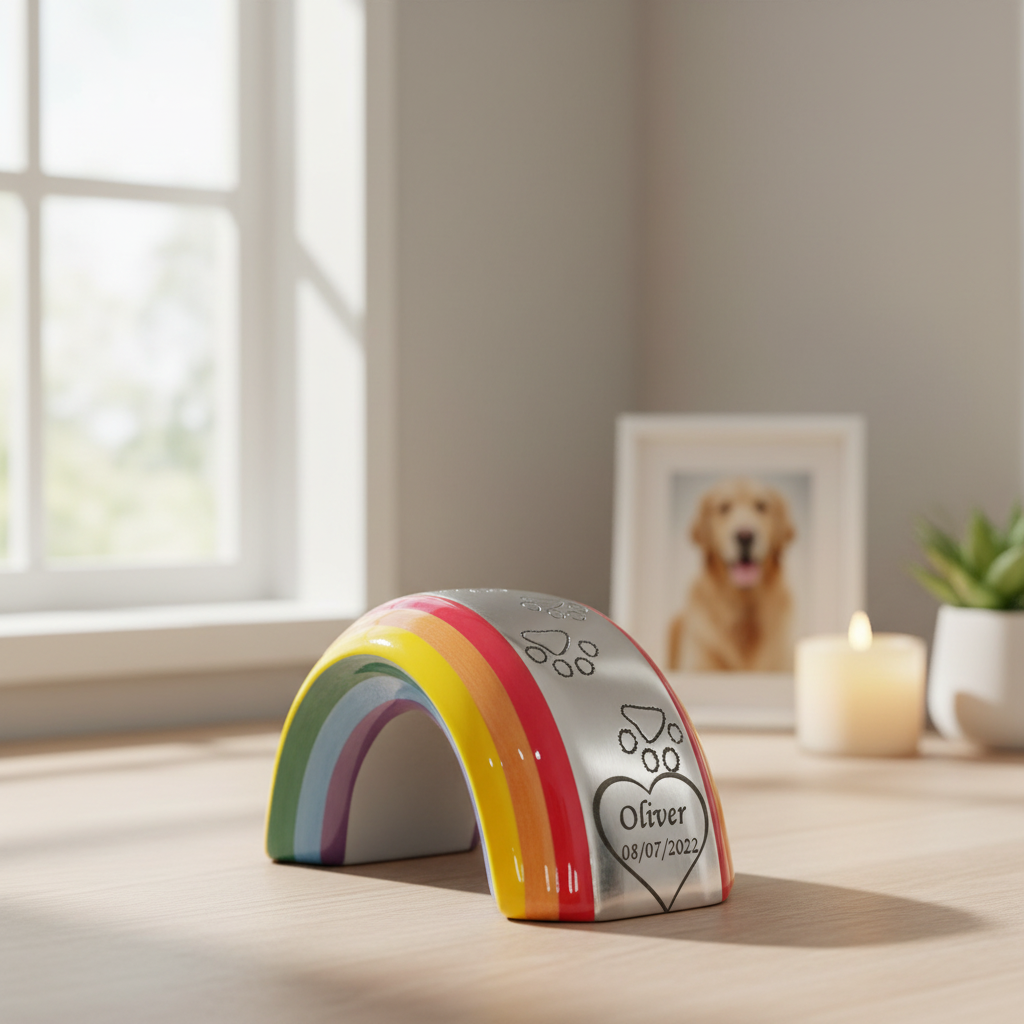 Small Rainbow Bridge Pet Urn – Personalised - For Pets 3kg/7lbs - LFmemories - For Then, For Now, Forever.