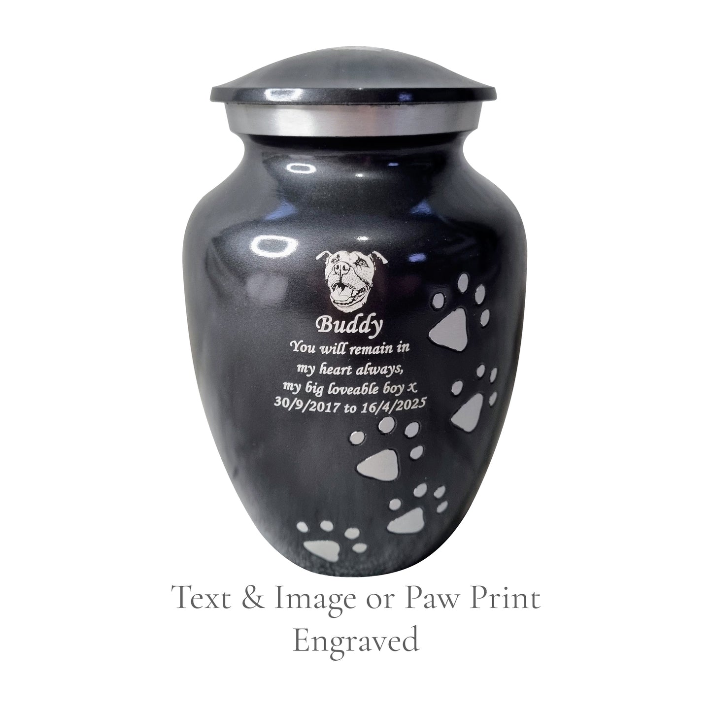Grey Running Paw Pet Urn – Personalised - For Pets upto 30kg/66lbs