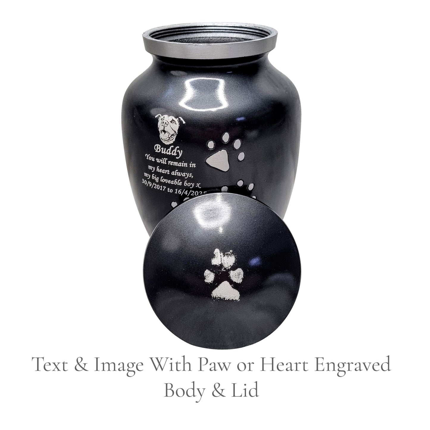 Grey Running Paw Pet Urn – Personalised - For Pets upto 30kg/66lbs