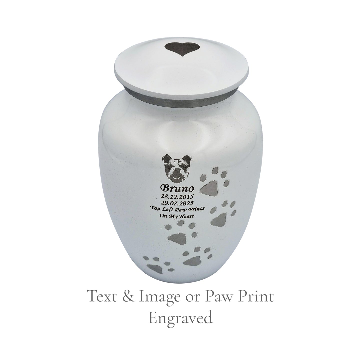 White Running Paw Pet Urn – Personalised - For Pets upto 30kg/66lbs