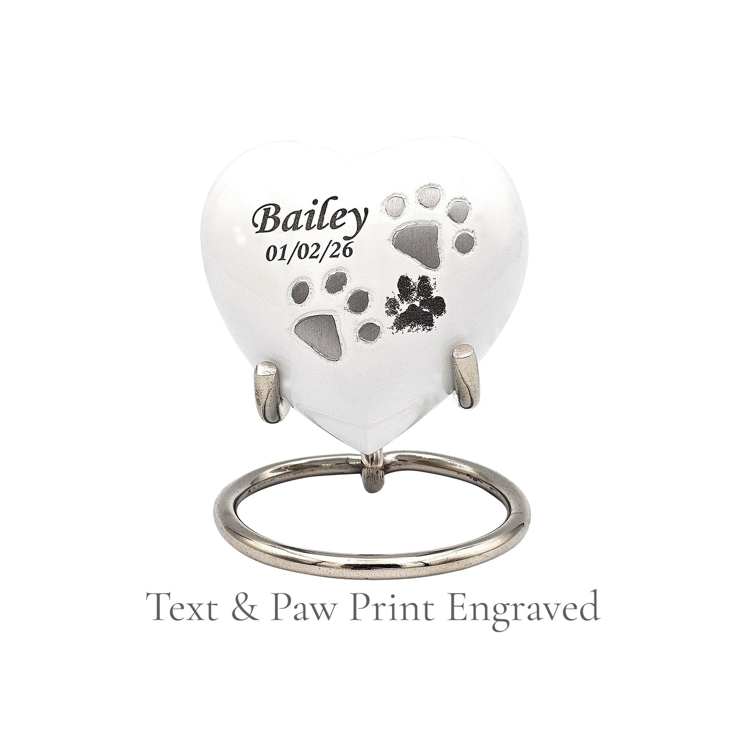 Small White Heart Pet Urn – Personalised - For Pets upto 2.1k0g/4.63lbs - LFmemories - For Then, For Now, Forever.