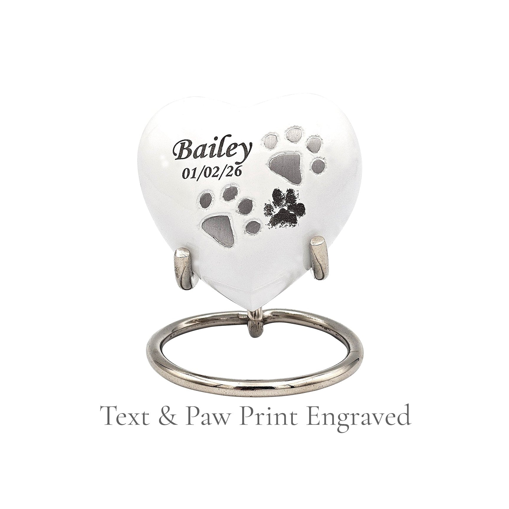 Small White Heart Pet Urn – Personalised - For Pets upto 2.1k0g/4.63lbs - LFmemories - For Then, For Now, Forever.