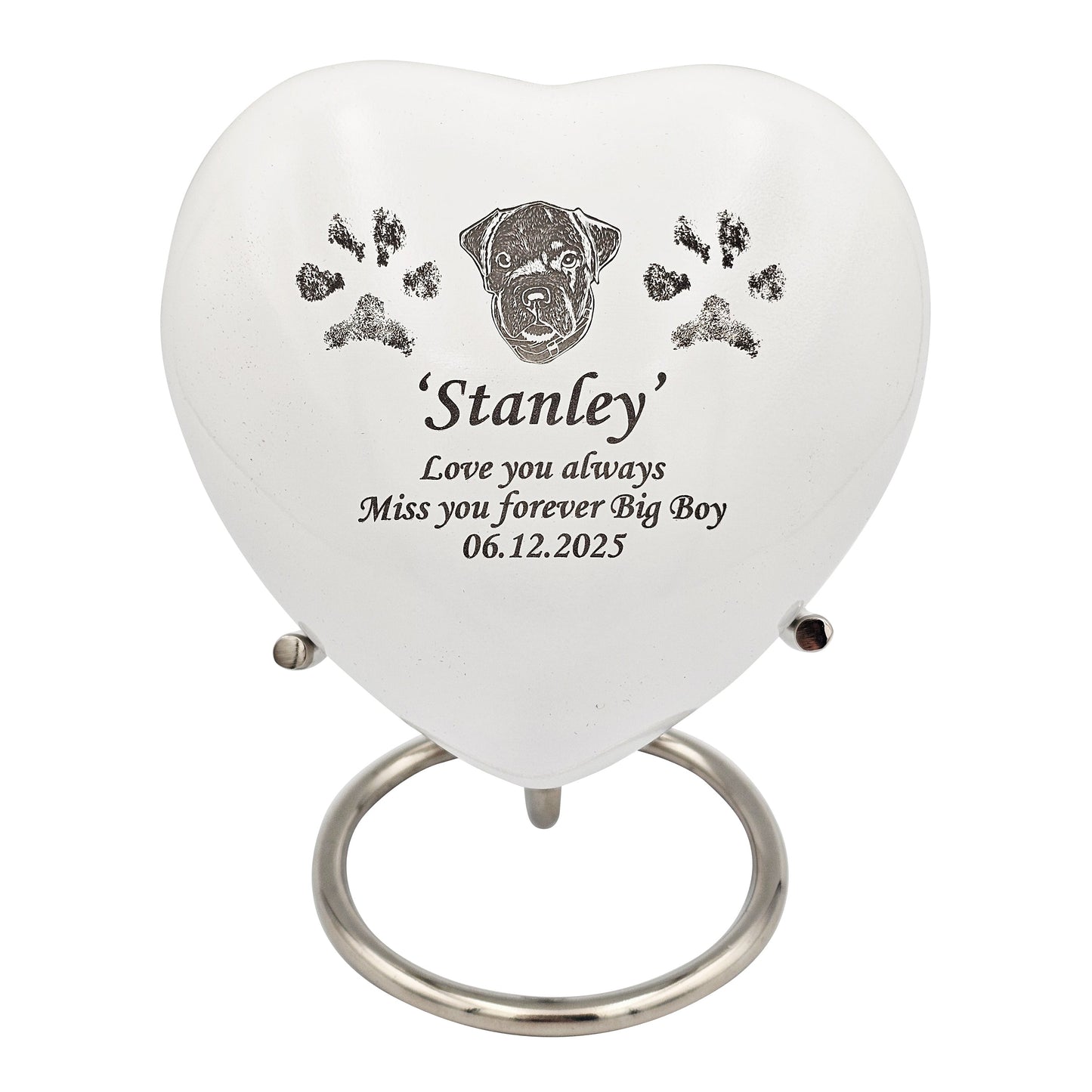 Medium White Heart Pet Urn – Bespoke Design - For Pets upto 15kg/33lbs - LFmemories - For Then, For Now, Forever.