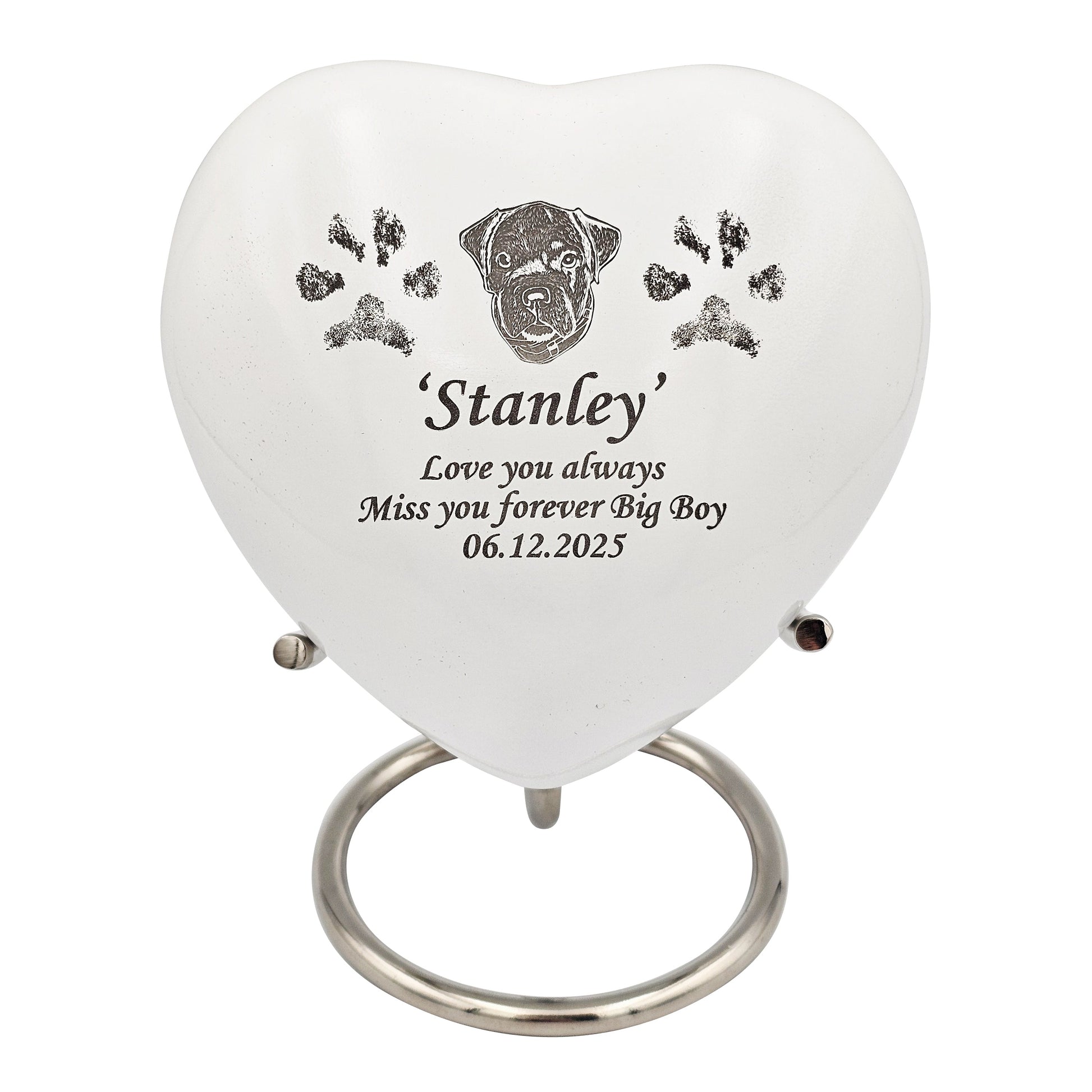 Medium White Heart Pet Urn – Bespoke Design - For Pets upto 15kg/33lbs - LFmemories - For Then, For Now, Forever.