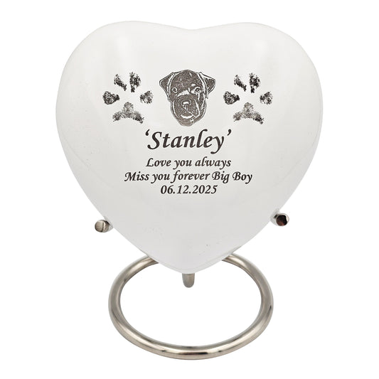 Medium White Heart Pet Urn – Bespoke Design - For Pets upto 15kg/33lbs