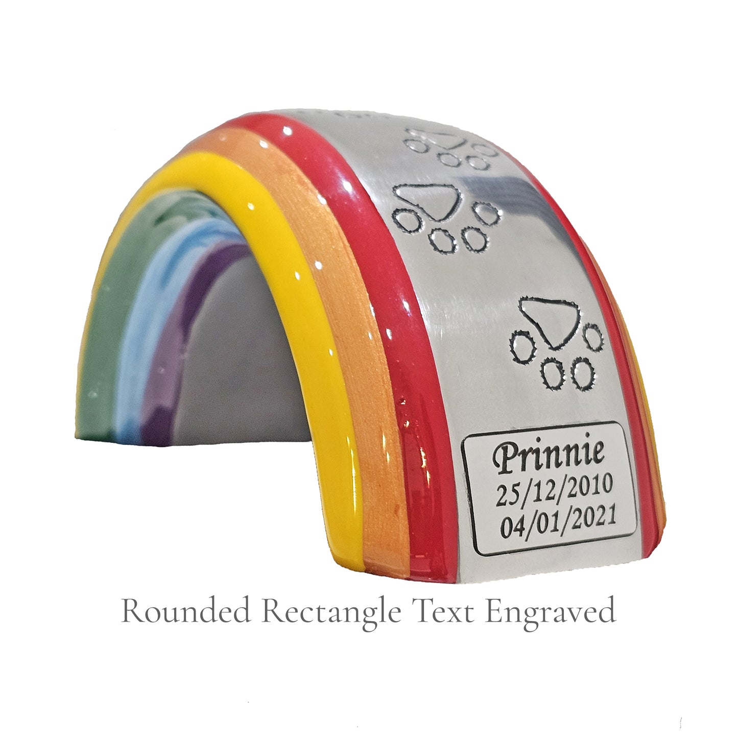 Personalisierte Andenken-Urne für Haustiere mit Regenbogenbrücke – KOSTENLOSE Samtbox ​​und Samtbeutel