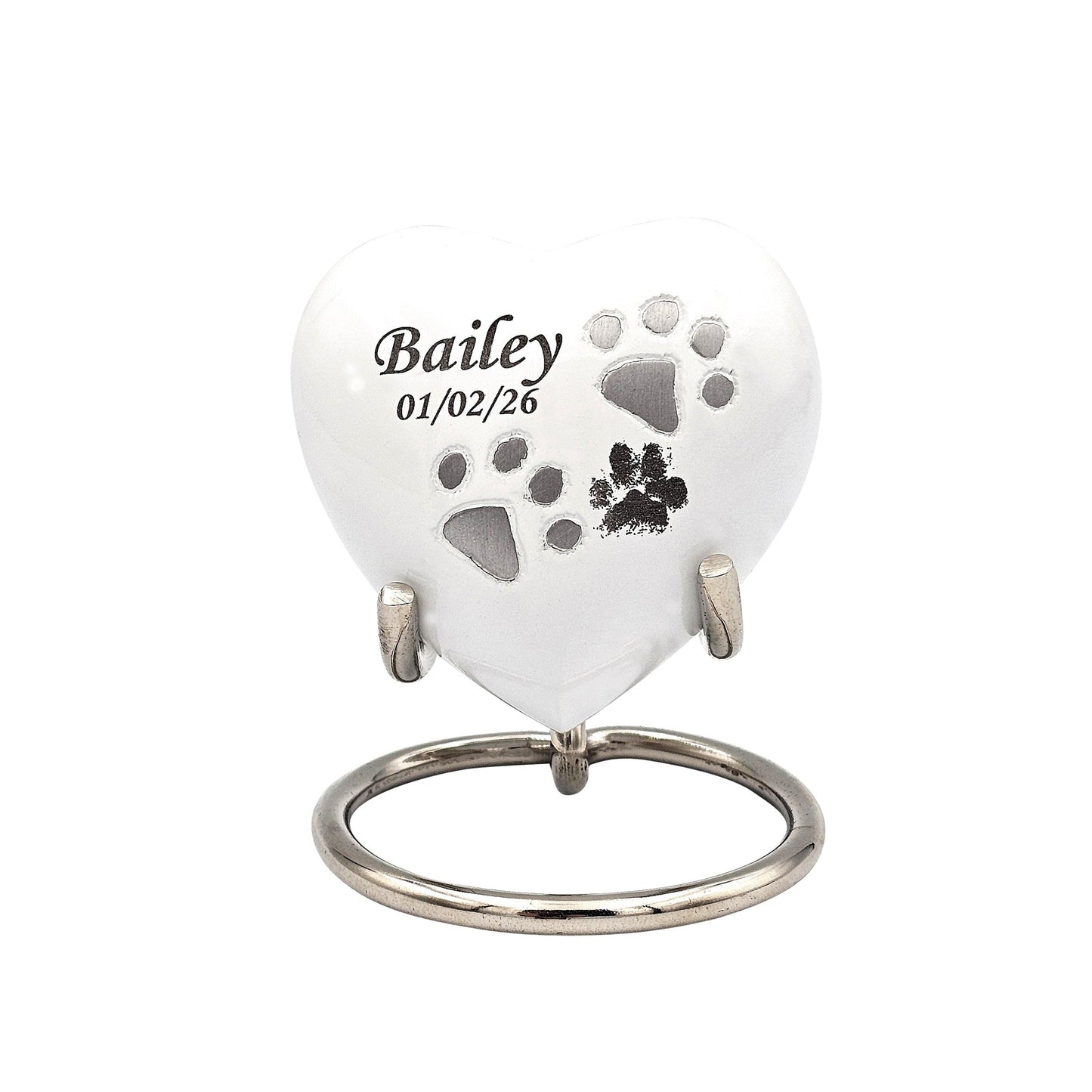 Small White Heart Pet Urn – Personalised - For Pets upto 2.1k0g/4.63lbs - LFmemories - For Then, For Now, Forever.