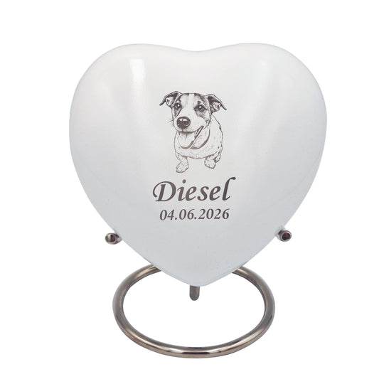 Medium White Heart Pet Urn – Bespoke Design - For Pets upto 15kg/33lbs - LFmemories - For Then, For Now, Forever.