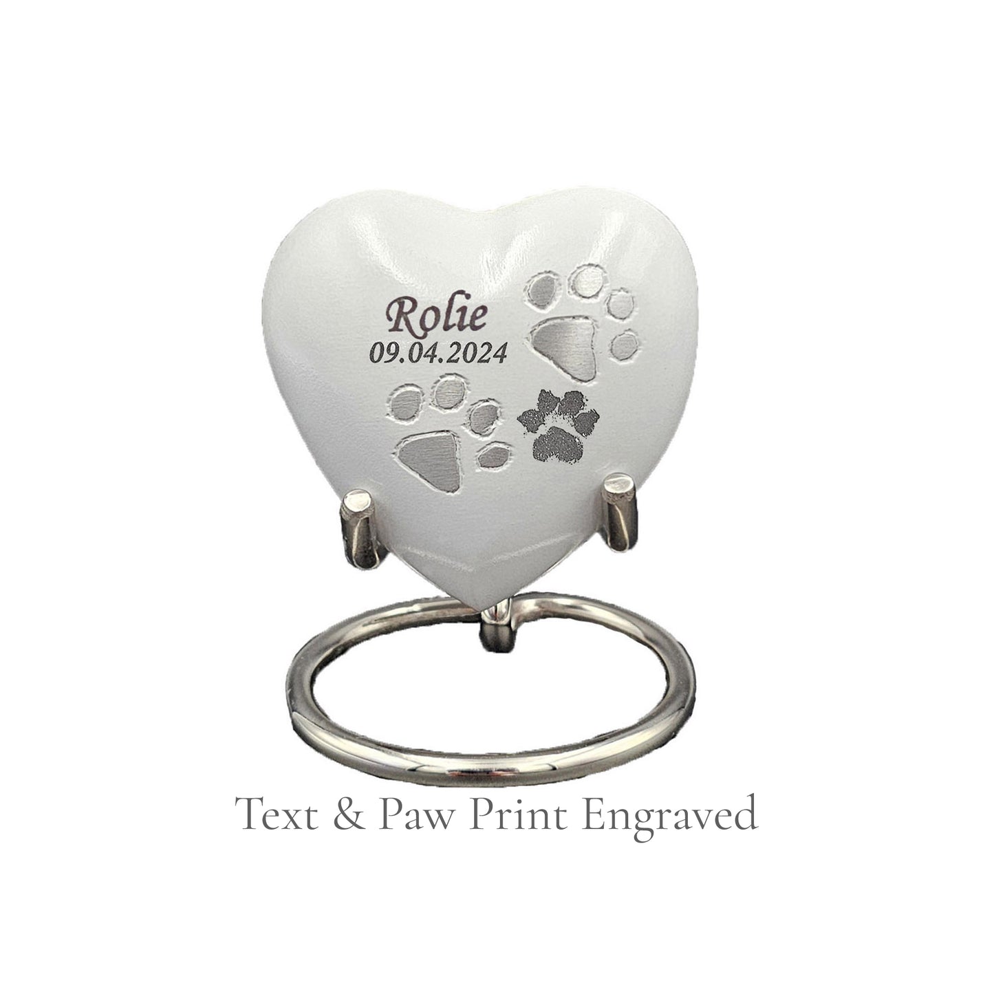 Small White Heart Pet Urn – Personalised - For Pets upto 2.1k0g/4.63lbs - LFmemories - For Then, For Now, Forever.
