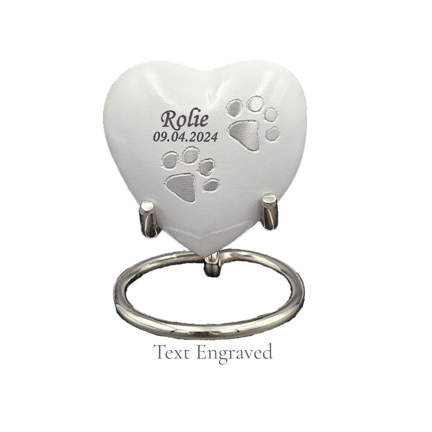 Small White Heart Pet Urn – Personalised - For Pets upto 2.1k0g/4.63lbs - LFmemories - For Then, For Now, Forever.