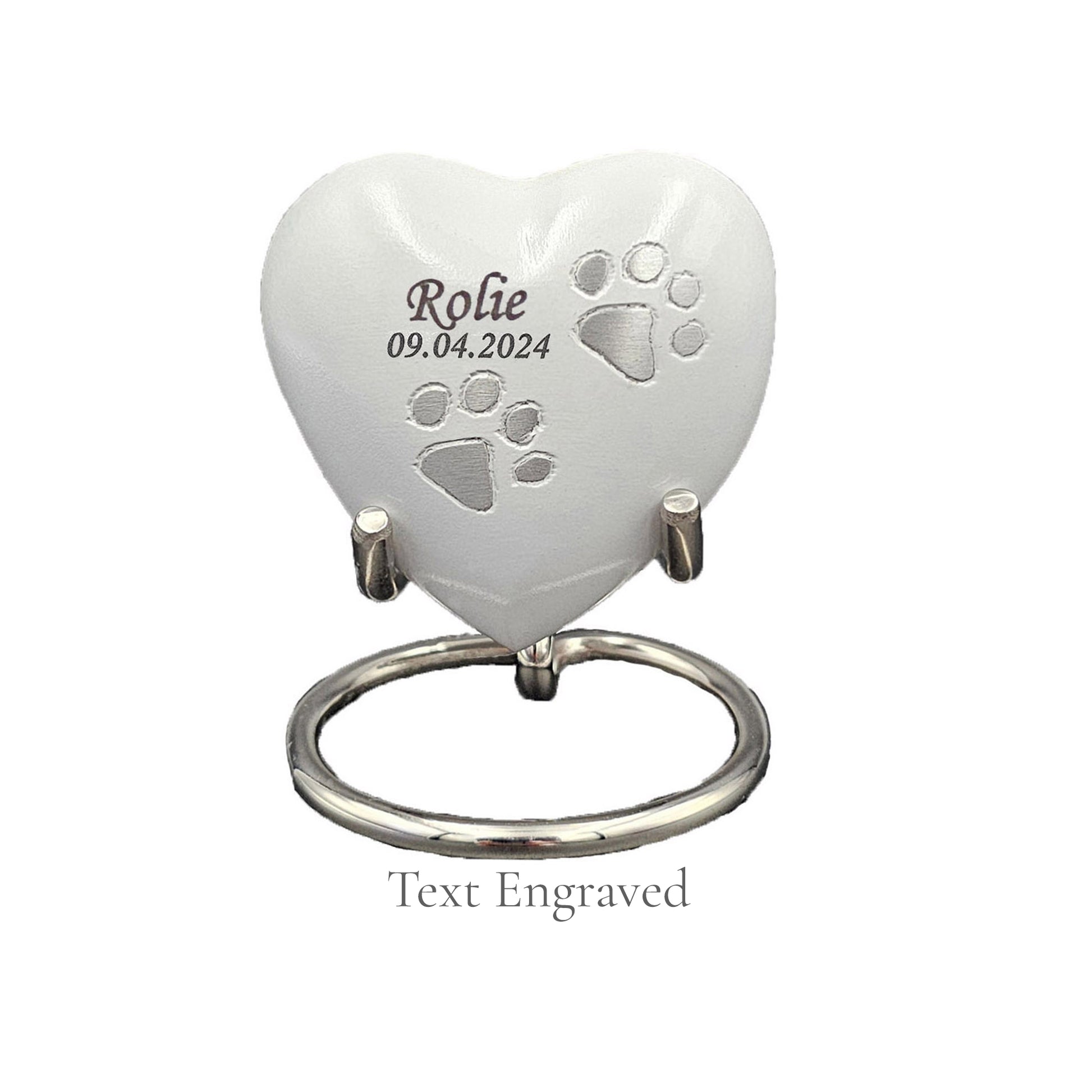 Small White Heart Pet Urn – Personalised - For Pets upto 2.1k0g/4.63lbs - LFmemories - For Then, For Now, Forever.