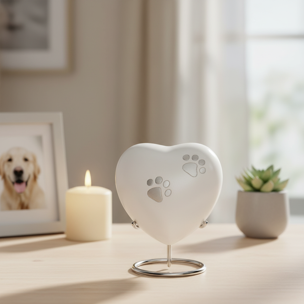 Medium White Heart Pet Urn – Perfectly Imperfect - For Pets upto 15kg/33lbs - LFmemories - For Then, For Now, Forever.