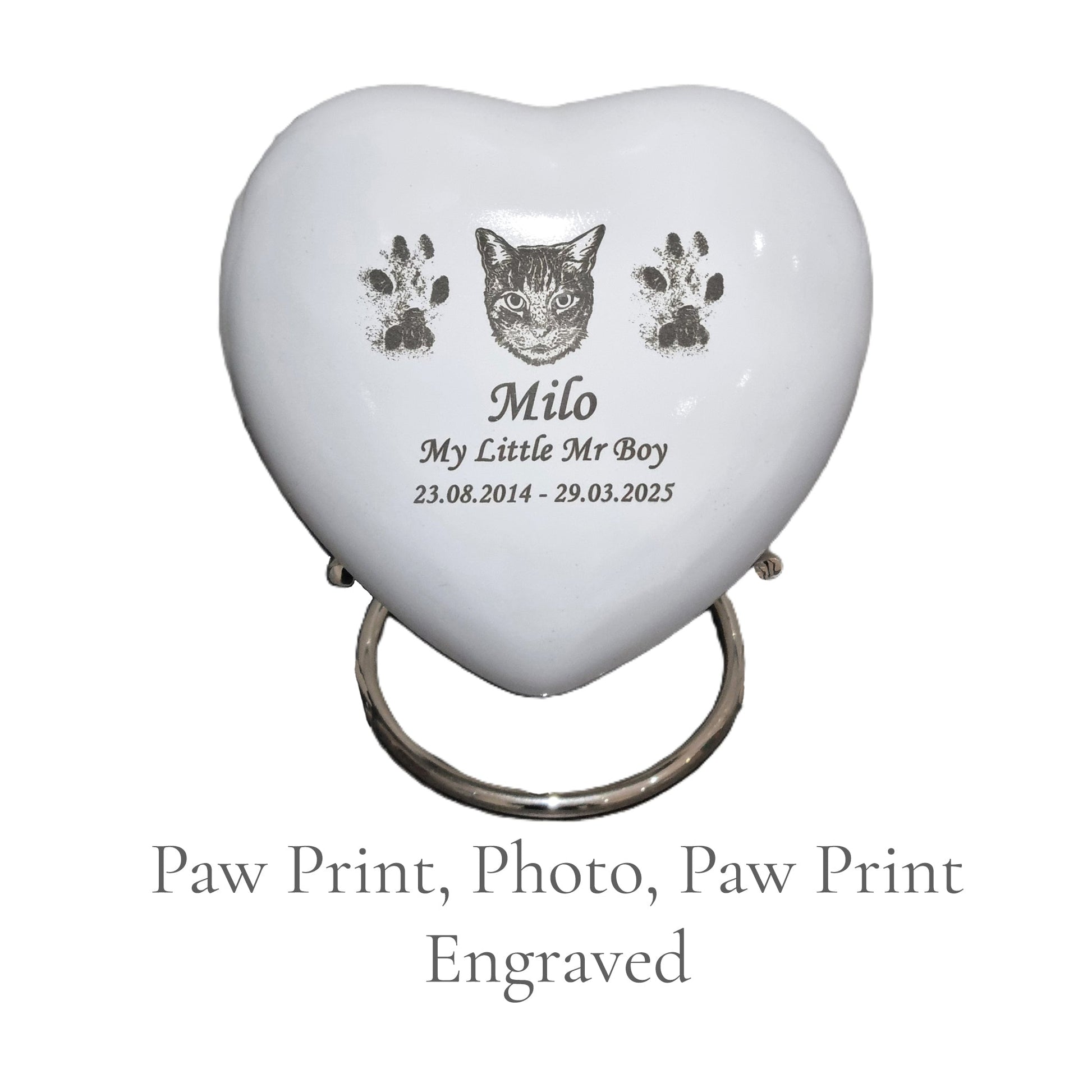 Paw photo paw text engraved on urn