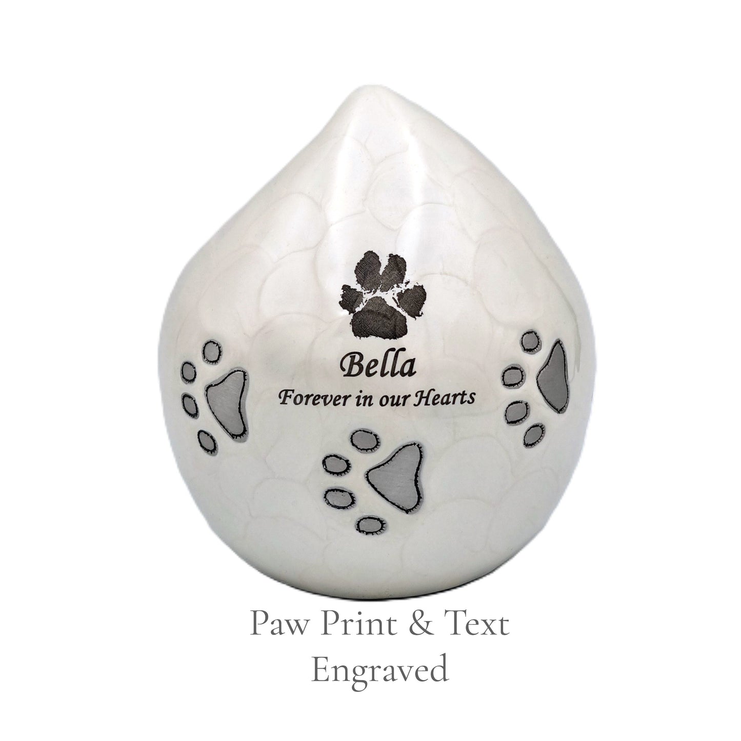 White Teardrop Pet Urn – Personalised - For Pets upto 20kg/44lbs