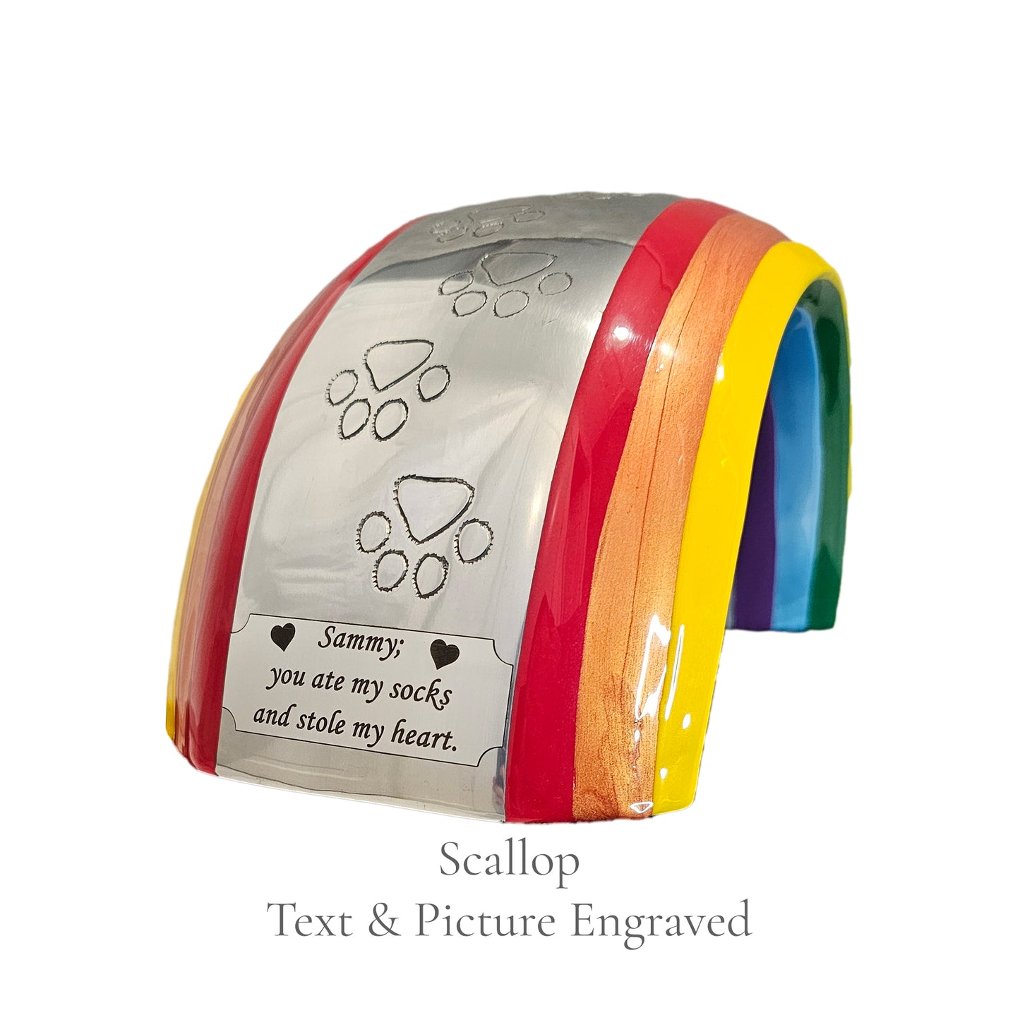 Personalisierte große Urne mit Regenbogenbrücke – abgerundete rechteckige Plakette