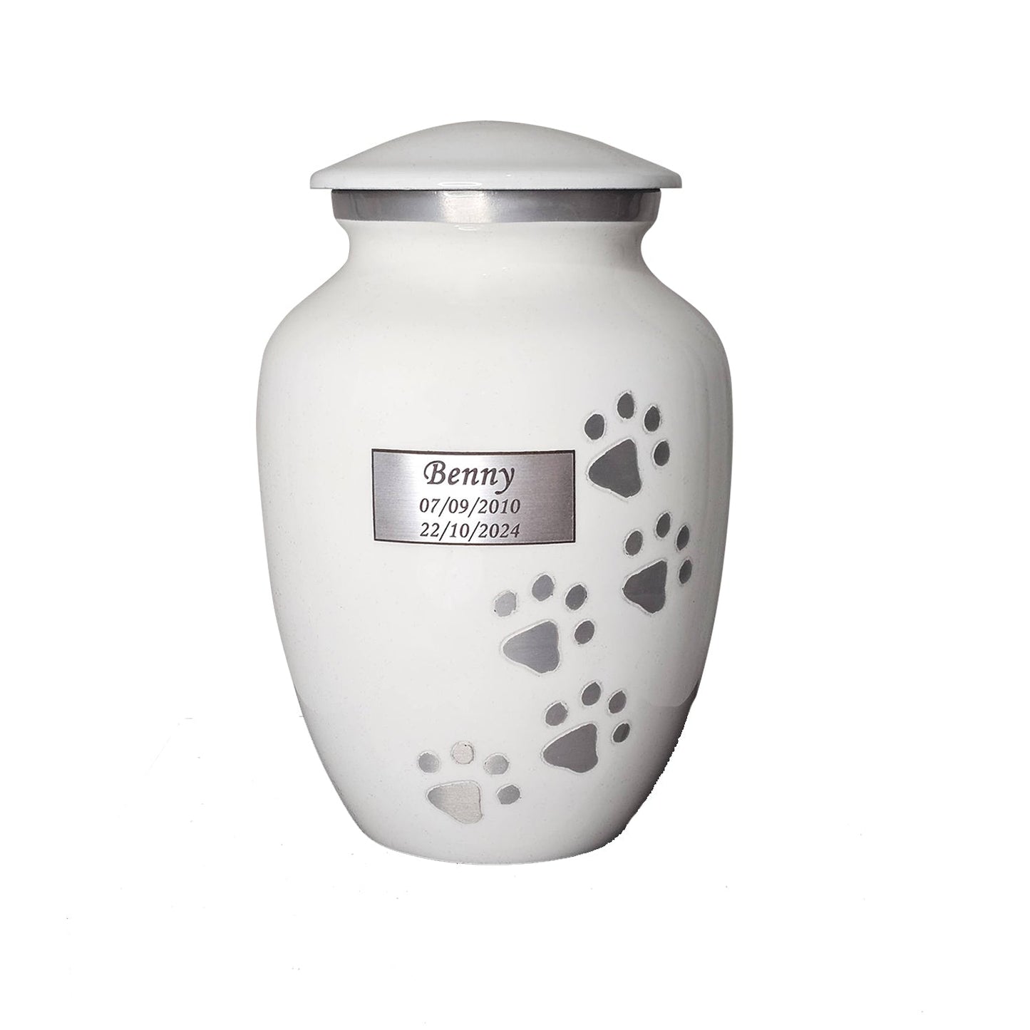 White Running Paw Pet Urn – Personalised - For Pets upto 30kg/66lbs