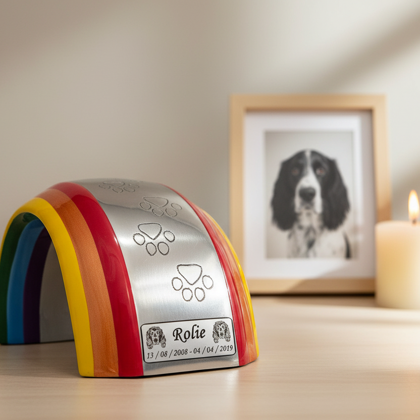 Large Rainbow Bridge Pet Urn – Personalised - For Pets upto 30kg/66lbs - LFmemories - For Then, For Now, Forever.