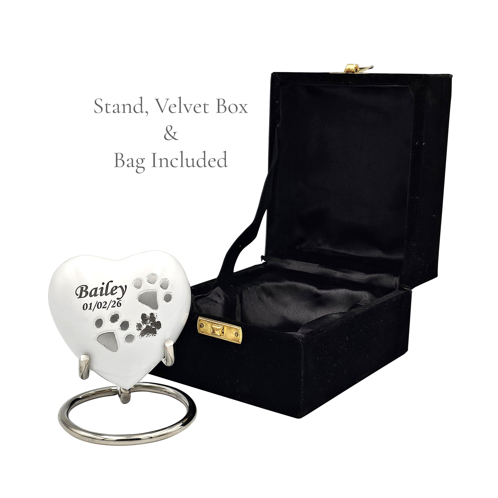Small White Heart Pet Urn – Personalised - For Pets upto 2.1k0g/4.63lbs - LFmemories - For Then, For Now, Forever.