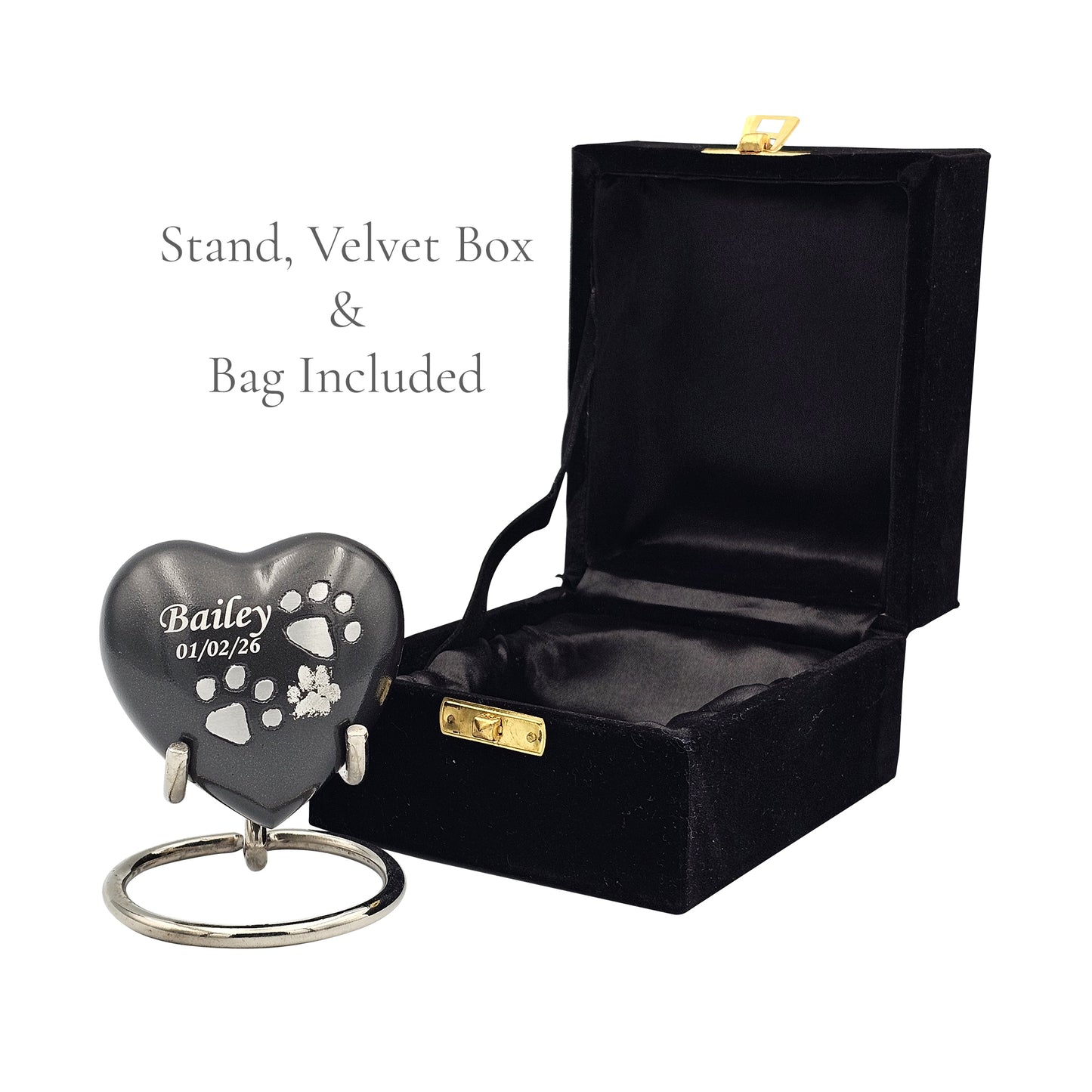 Small Grey Heart Pet Urn – Personalised - For Pets upto 2.1k0g/4.63lbs (Copy) - LFmemories - For Then, For Now, Forever.