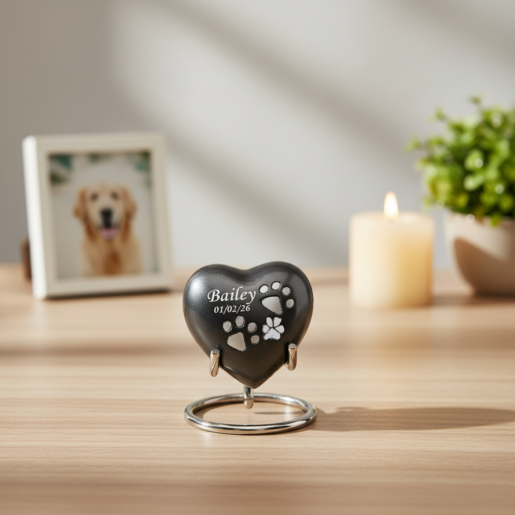 Small Grey Heart Pet Urn – Personalised - For Pets upto 2.1k0g/4.63lbs (Copy) - LFmemories - For Then, For Now, Forever.