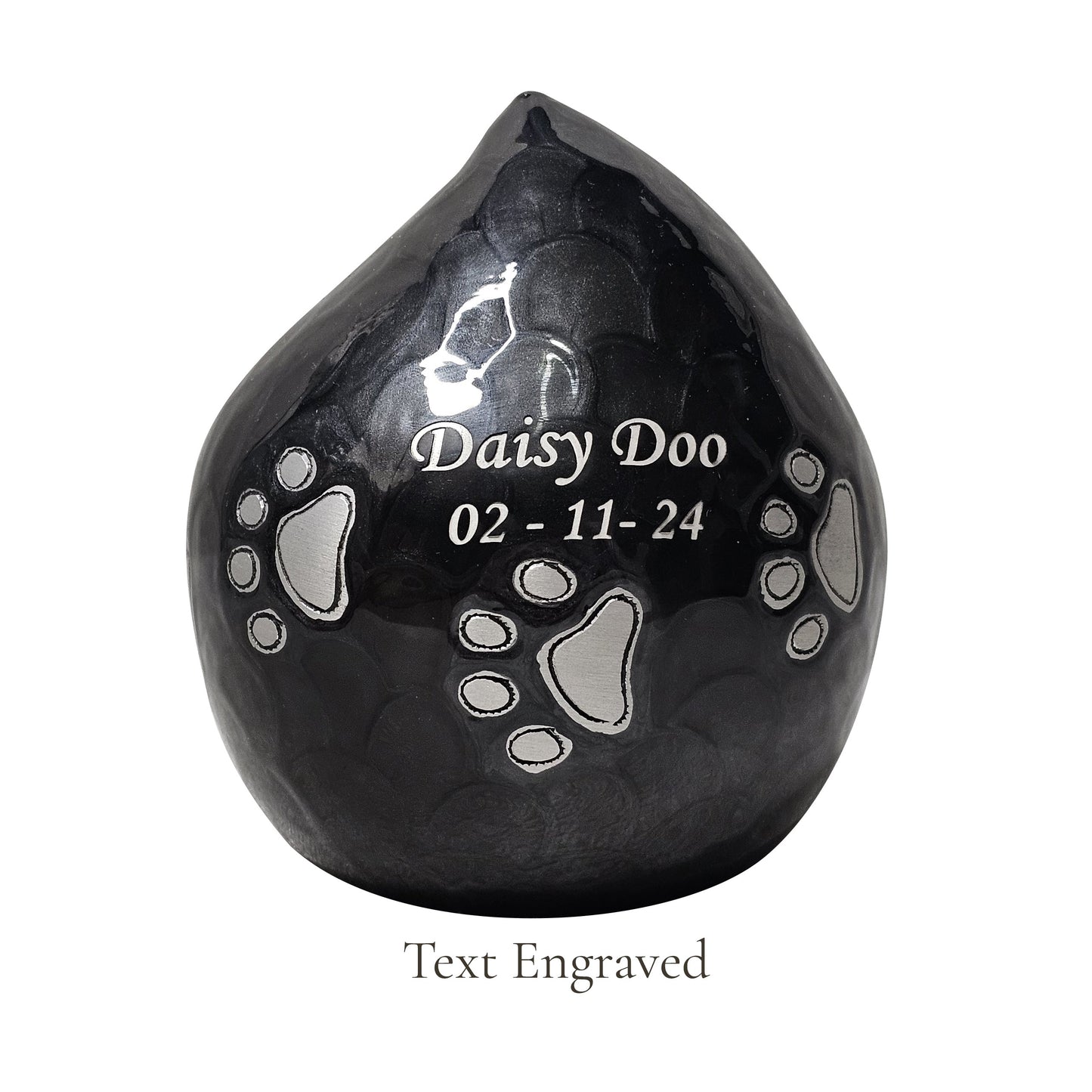 Charcoal Grey Teardrop Pet Urn – Personalised - For Pets upto 20kg/44lbs