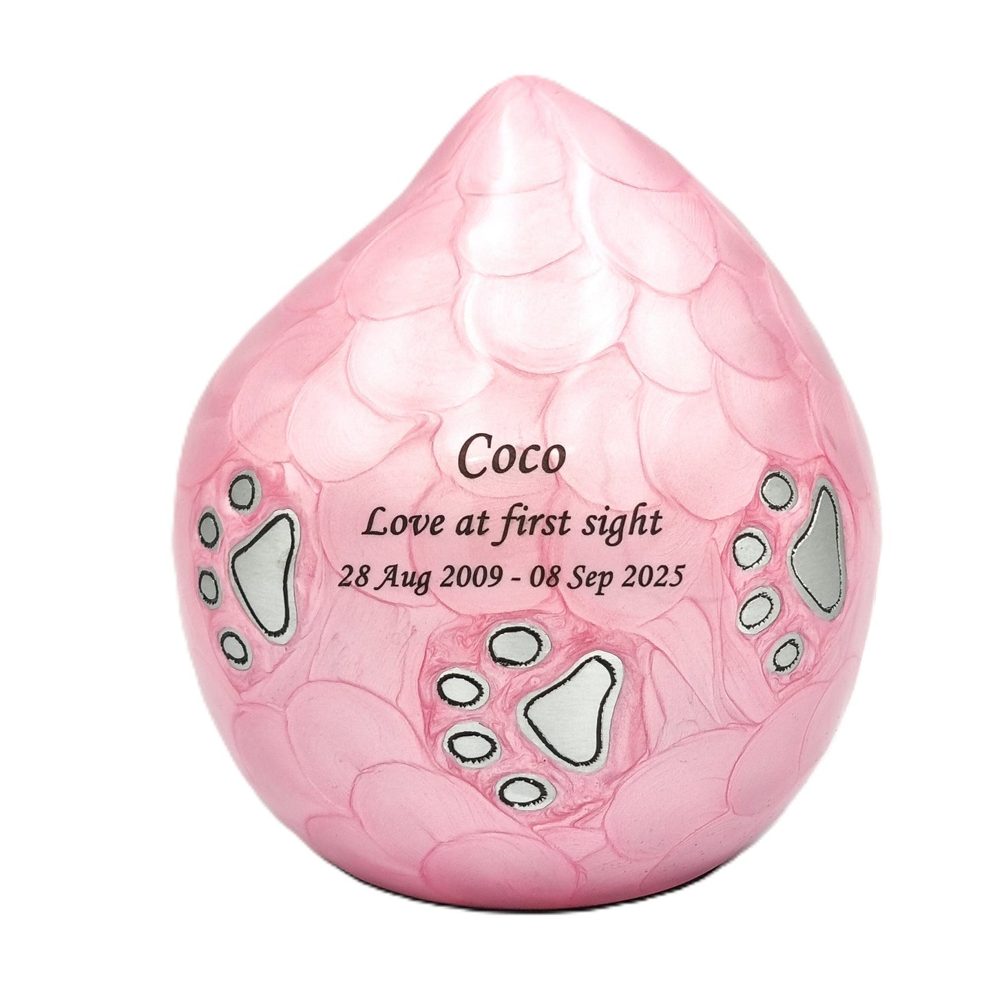 Text Engraved on Blush Pink Teardrop Urn