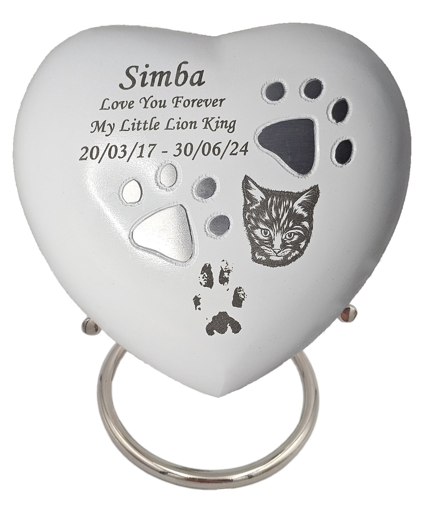 Medium White Heart Pet Urn – Personalised - For Pets upto 15kg/33lbs