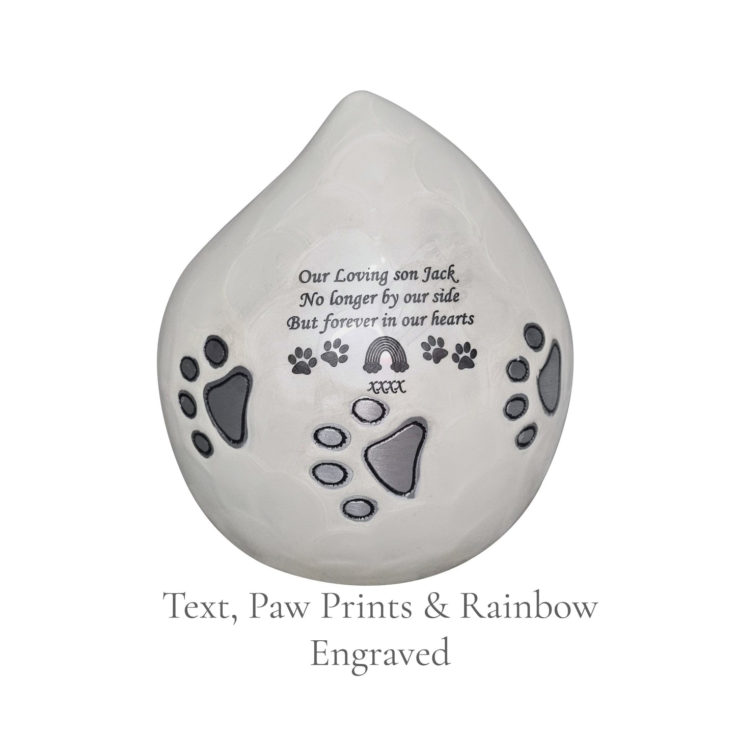 White Teardrop Pet Urn – Personalised - For Pets upto 20kg/44lbs