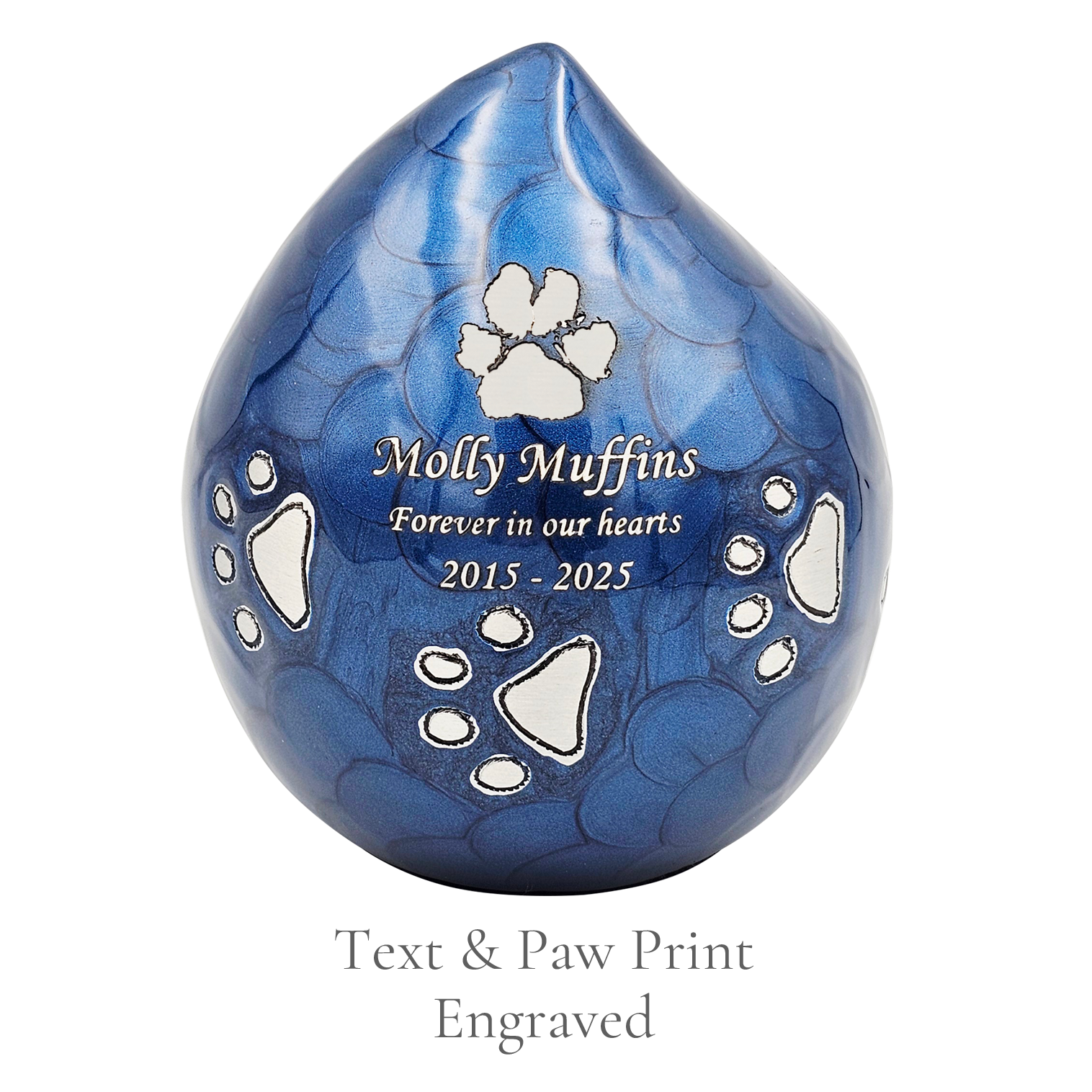 Text and Paw print engraved