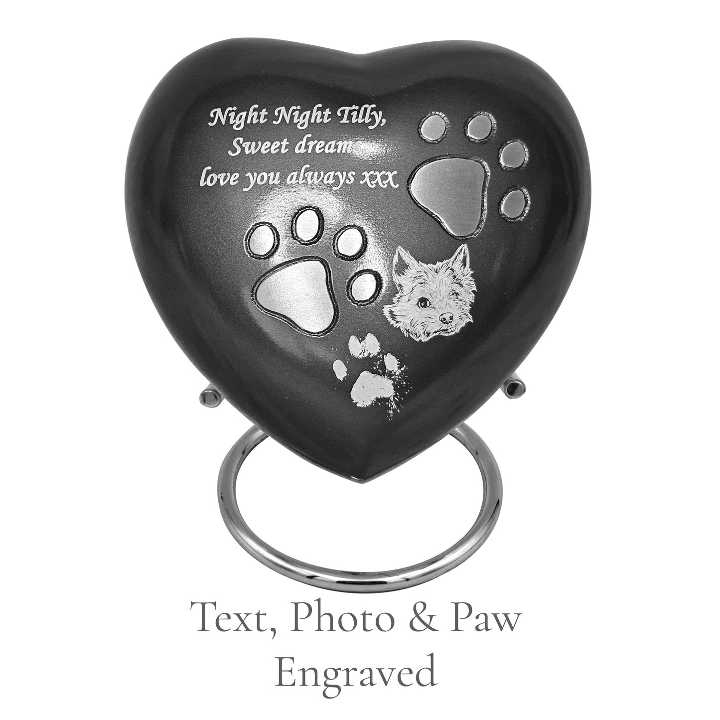 Text Photo Paw image engraved onto the urn