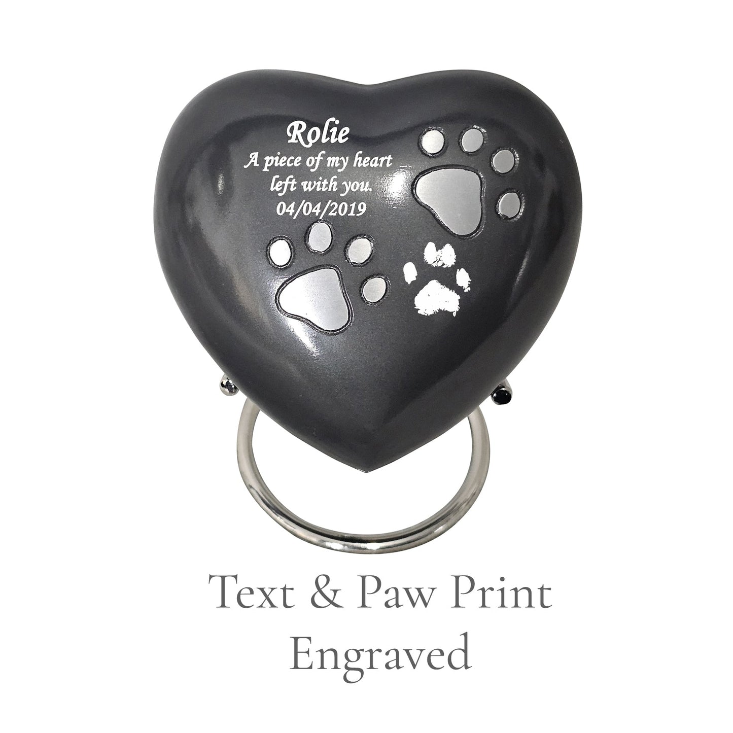 Grey Heart Pet Urn – Personalised - For Pets upto 15kg/33lbs