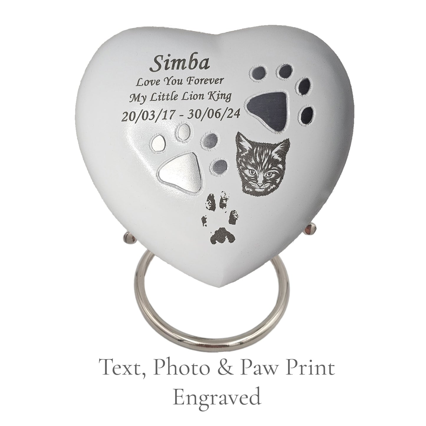 Medium White Heart Pet Urn – Personalised - For Pets upto 15kg/33lbs