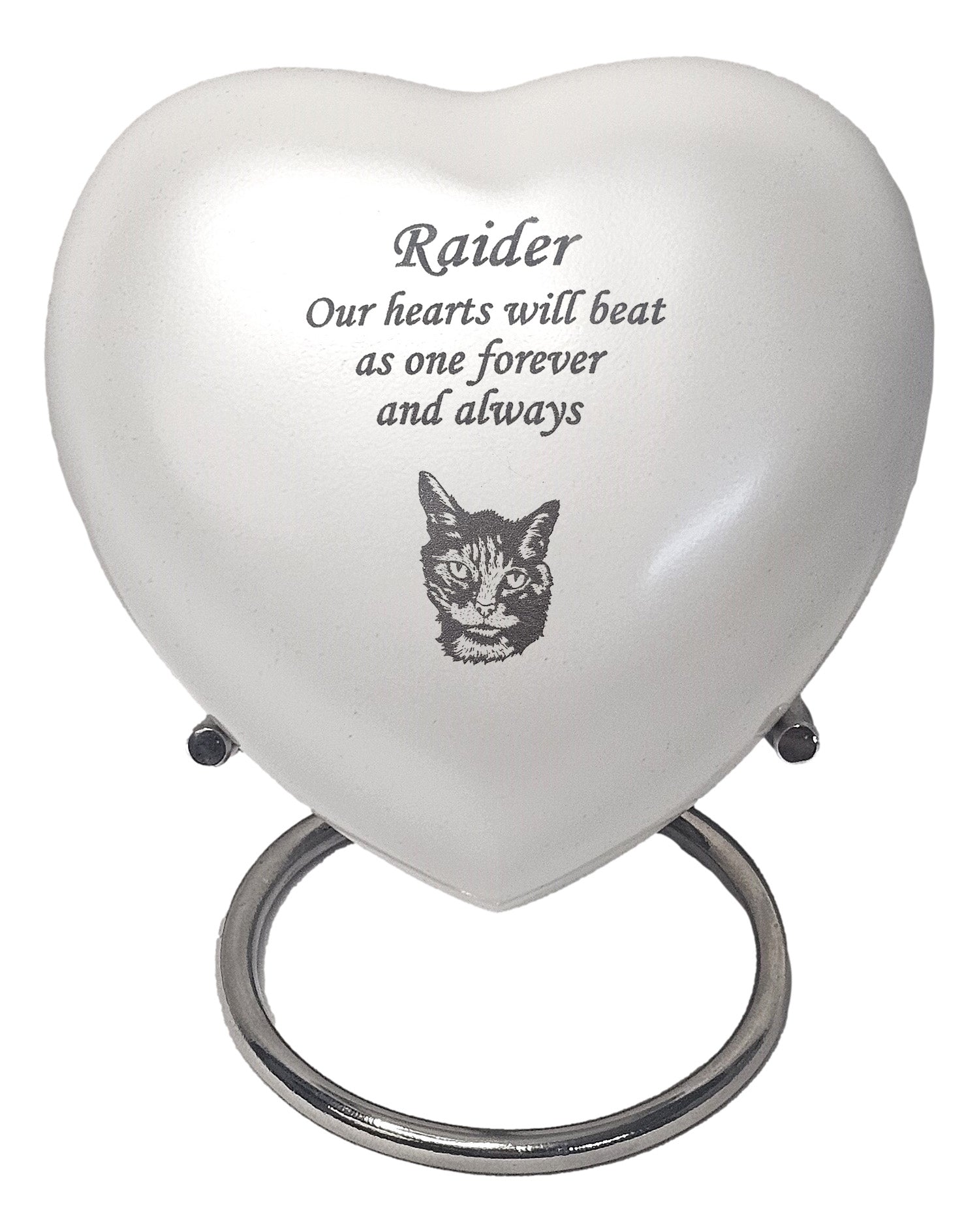 Bespoke White Heart Pet Urn - Stand, Delivery & Velvet Box Included - Living Forever Memories - For then, For now, Forever.