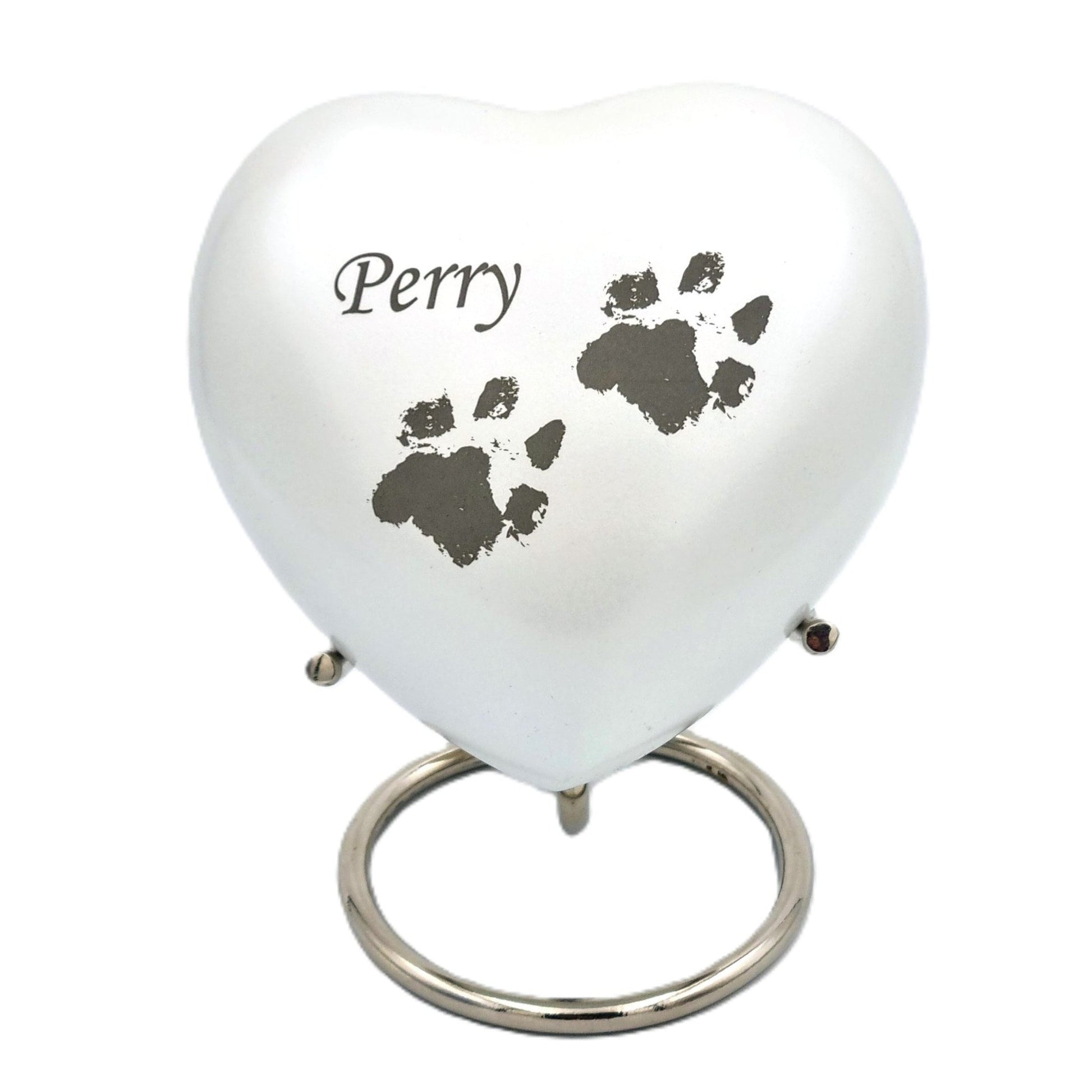 Bespoke White Heart Pet Urn - Stand, Delivery & Velvet Box Included - Living Forever Memories - For then, For now, Forever.