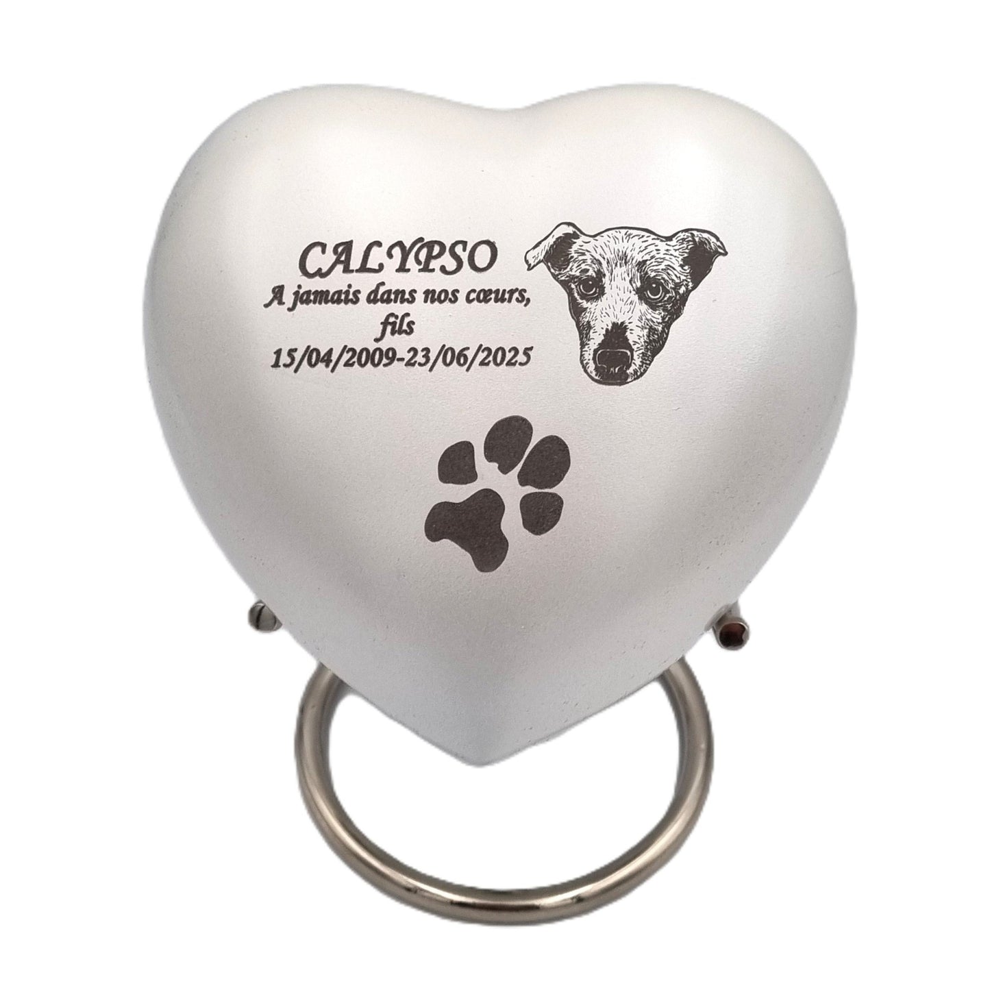 Bespoke White Heart Pet Urn - Stand, Delivery & Velvet Box Included - Living Forever Memories - For then, For now, Forever.