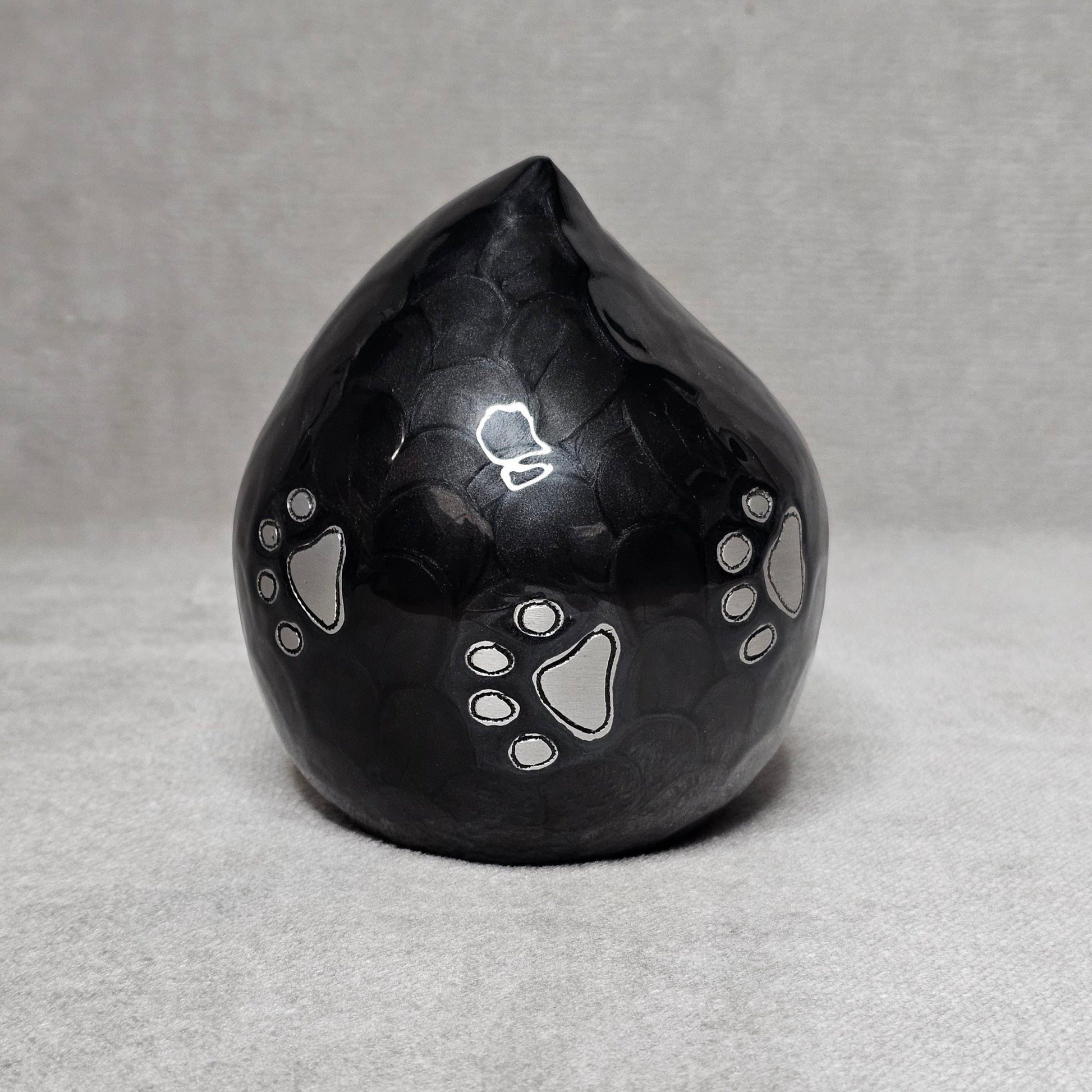 Charcoal Grey Personalised Pet Loss Teardrop Urn - Free Velvet Box & Velvet Bag - Living Forever Memories - For then, For now, Forever.