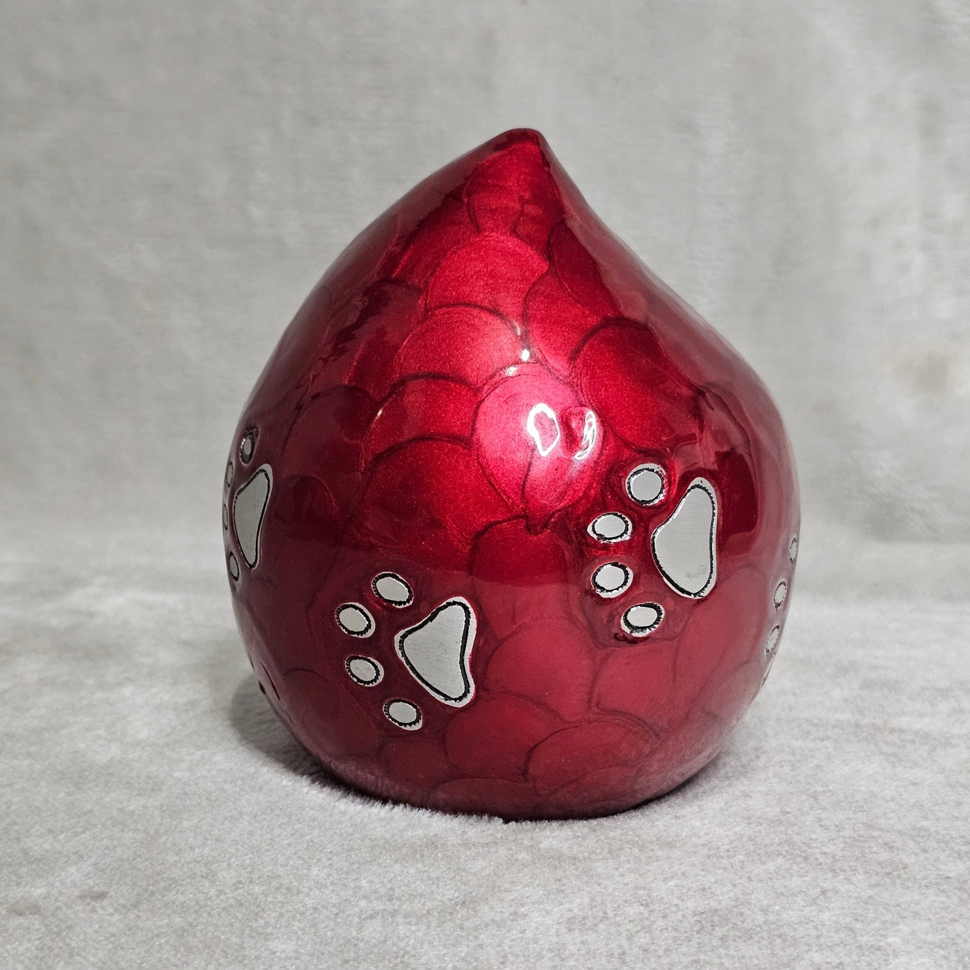 Deep Red Personalised Pet Loss Teardrop Urn - Free Velvet Box & Velvet Bag - Living Forever Memories - For then, For now, Forever.