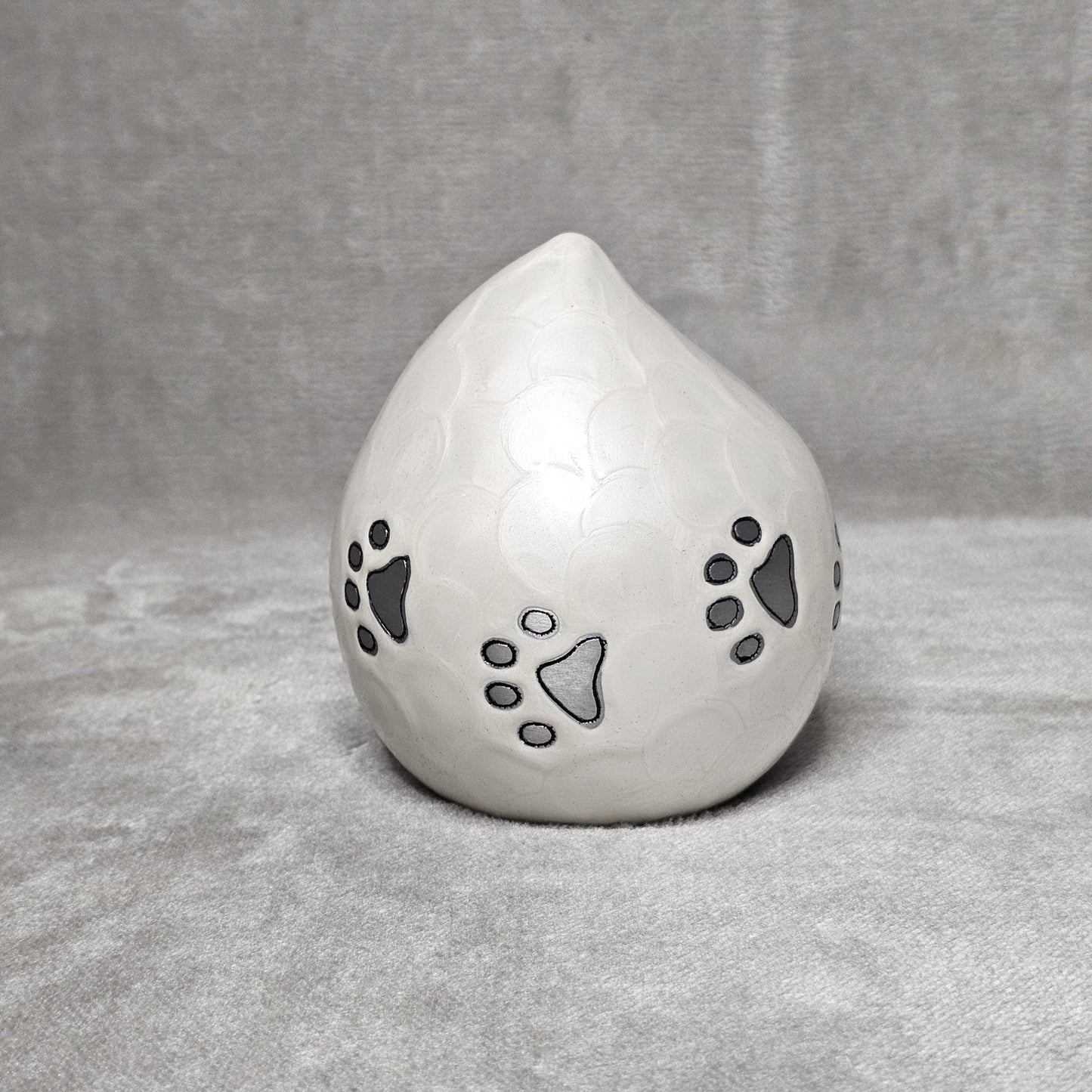 Enamel White Personalised Pet Loss Teardrop Urn - Free Velvet Box & Velvet Bag - Living Forever Memories - For then, For now, Forever.
