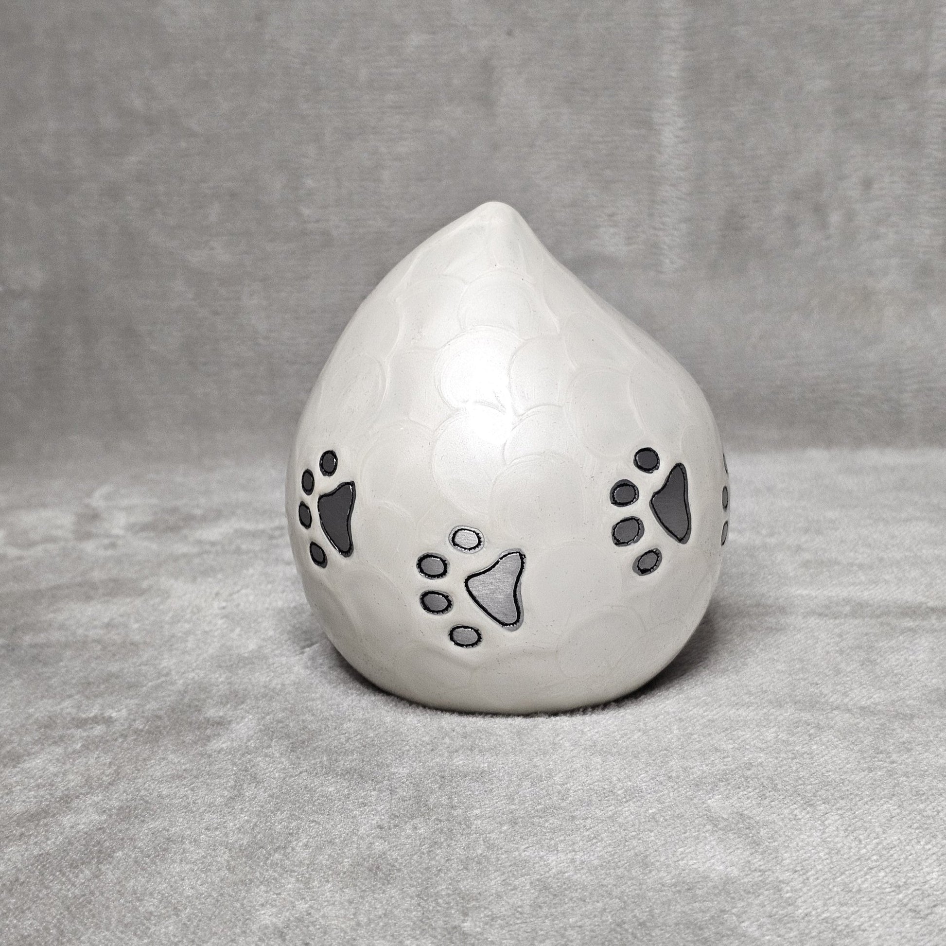 Enamel White Personalised Pet Loss Teardrop Urn - Free Velvet Box & Velvet Bag - Living Forever Memories - For then, For now, Forever.